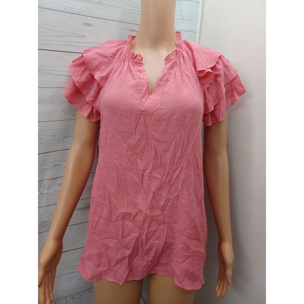Nannete Lepore Top Sz M Womens Rose Pink Ruffled Short Sleeve